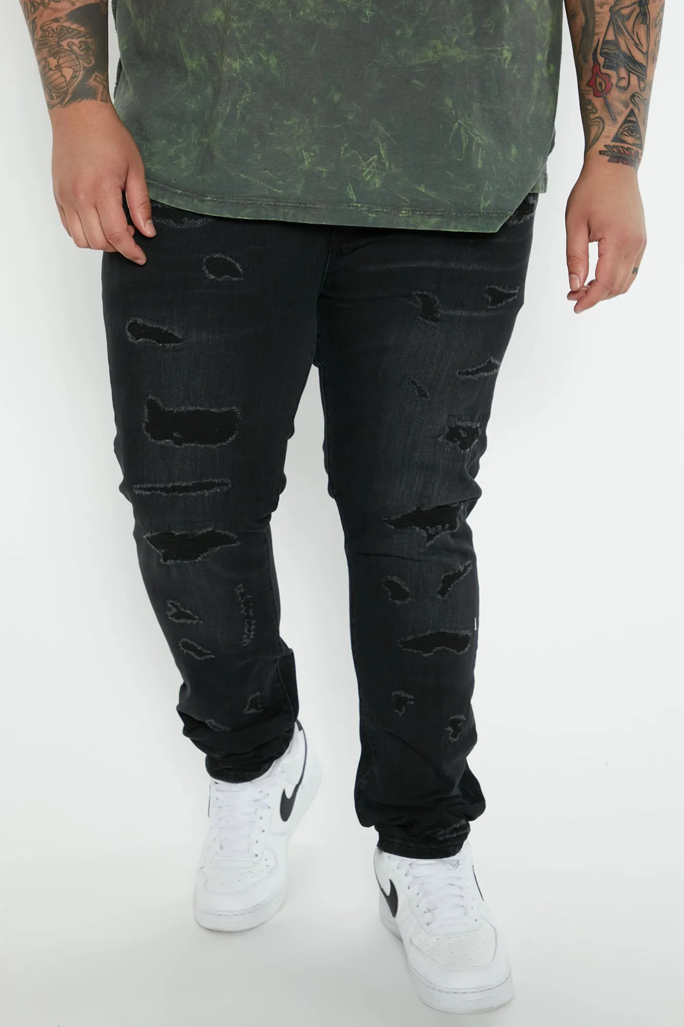 All The Way Up Ripped Stacked Skinny Jeans - Black Wash