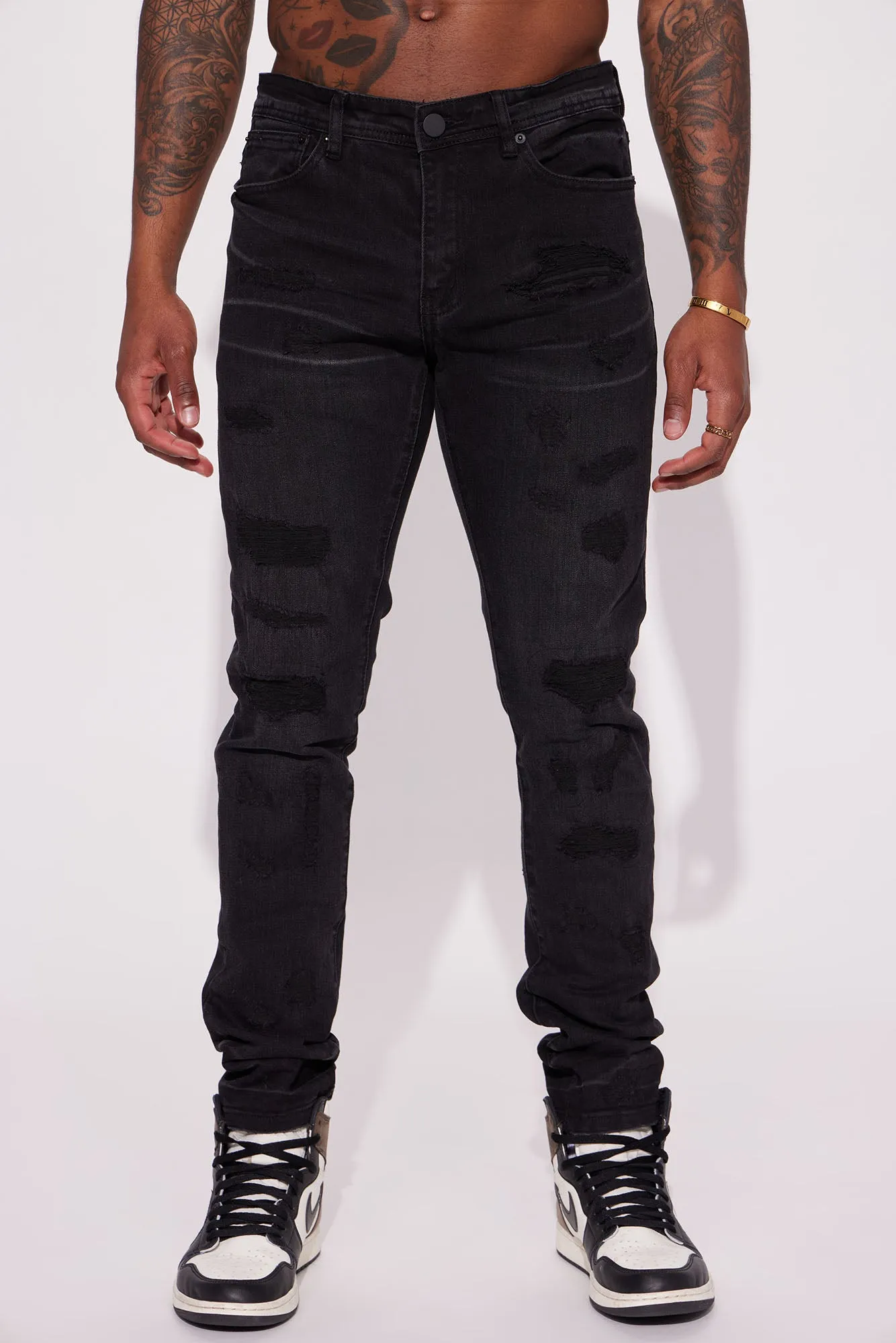 All The Way Up Ripped Stacked Skinny Jeans - Black Wash