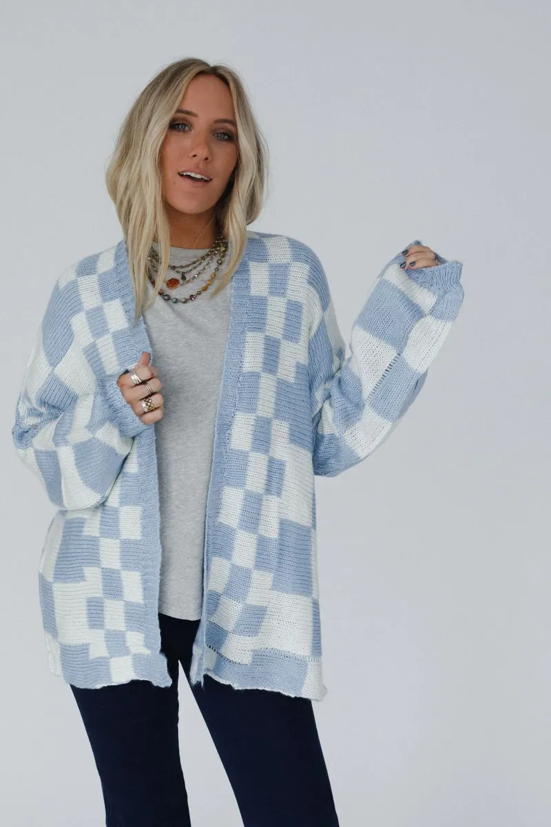 Archer Checkered Cardigan - Blue