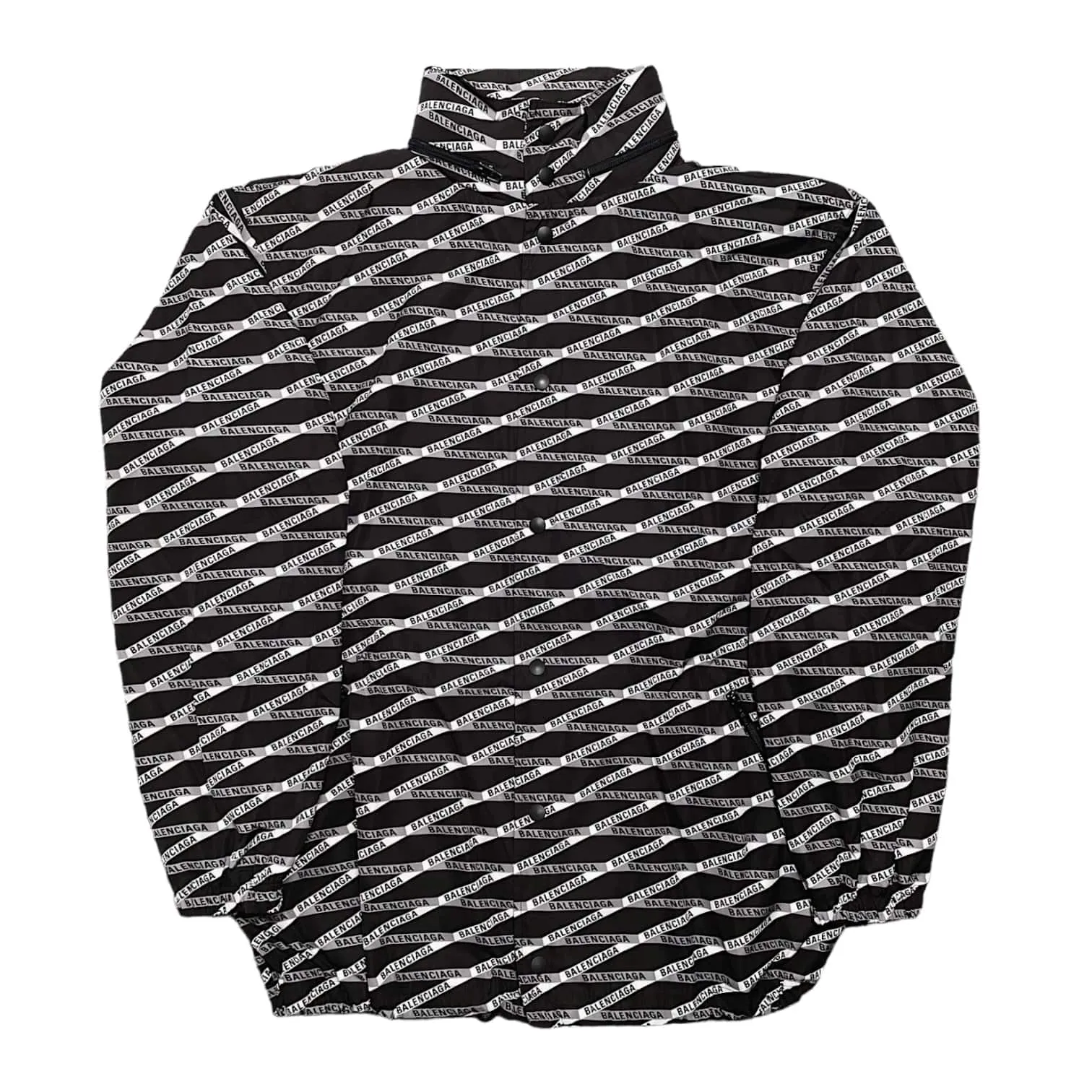Balenciaga All Over Logo Tech Windbreaker Jacket Black