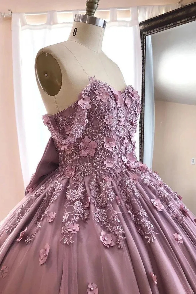 Ball Gown Off the Shoulder Tulle Quinceanera Dress with Lace Appliques, Puffy Prom Dress UQ2529