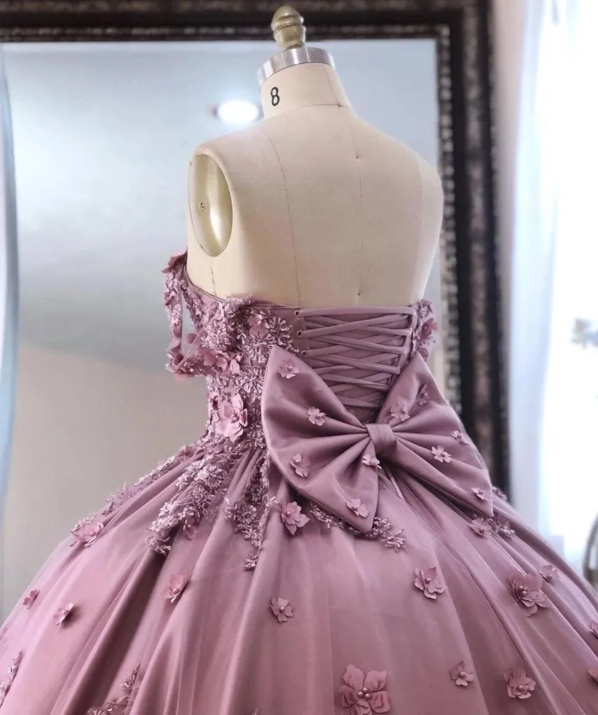 Ball Gown Off the Shoulder Tulle Quinceanera Dress with Lace Appliques, Puffy Prom Dress UQ2529