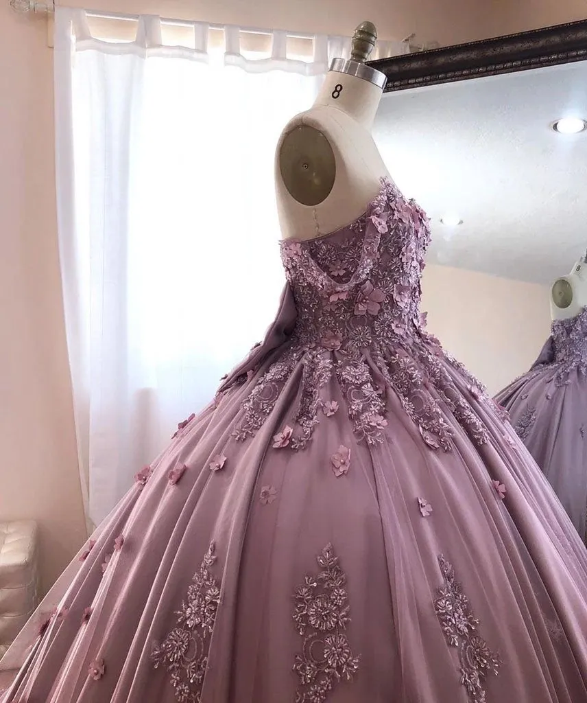 Ball Gown Off the Shoulder Tulle Quinceanera Dress with Lace Appliques, Puffy Prom Dress UQ2529