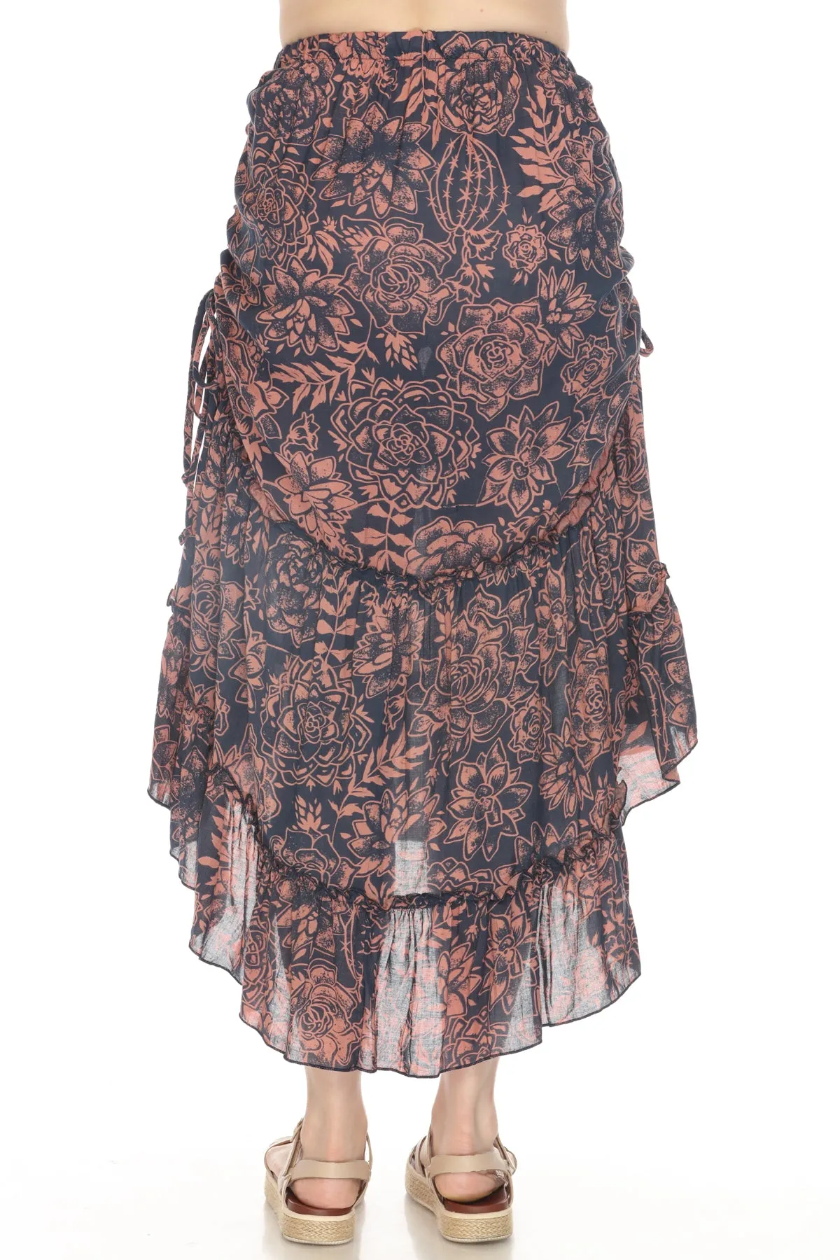 Cinched Hip Drawstring Ruffle Skirt