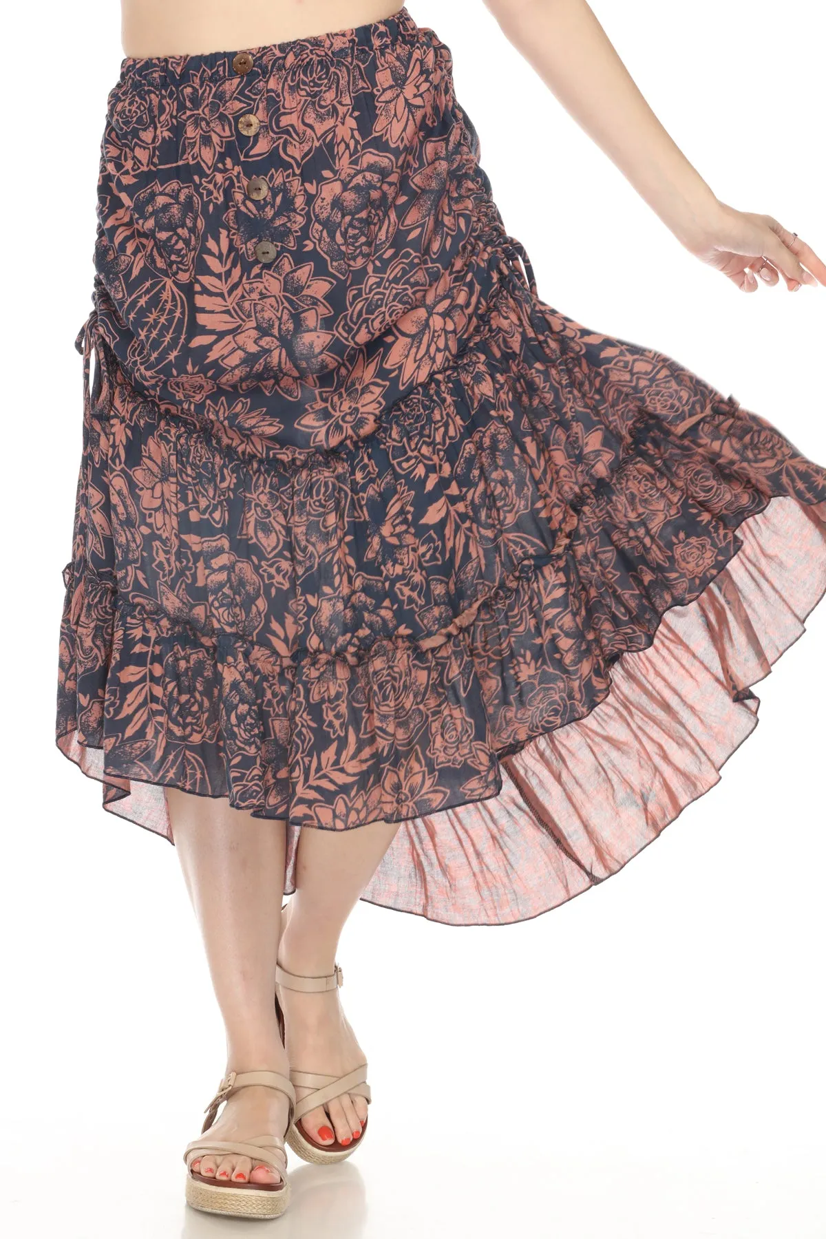 Cinched Hip Drawstring Ruffle Skirt