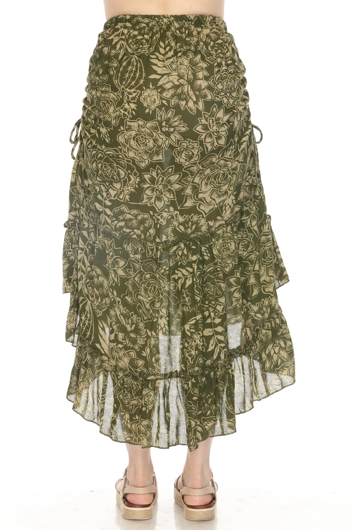 Cinched Hip Drawstring Ruffle Skirt