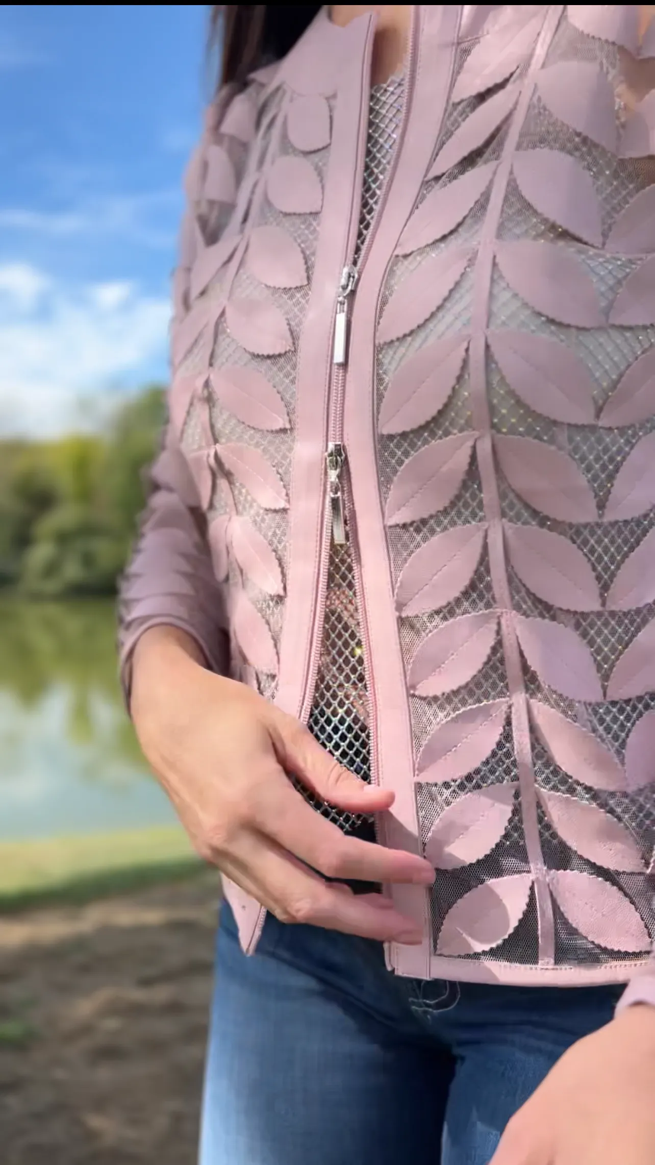 Faux Leather leaves jacket (Dusty Pink)