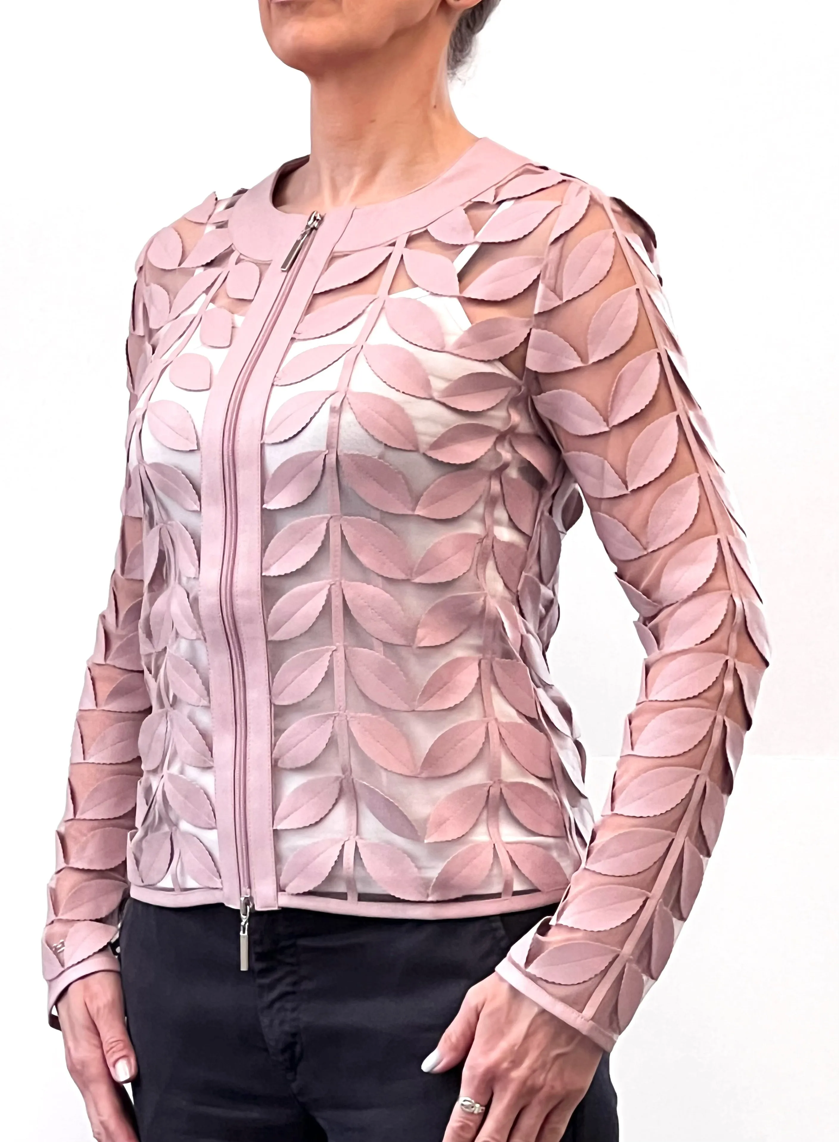 Faux Leather leaves jacket (Dusty Pink)
