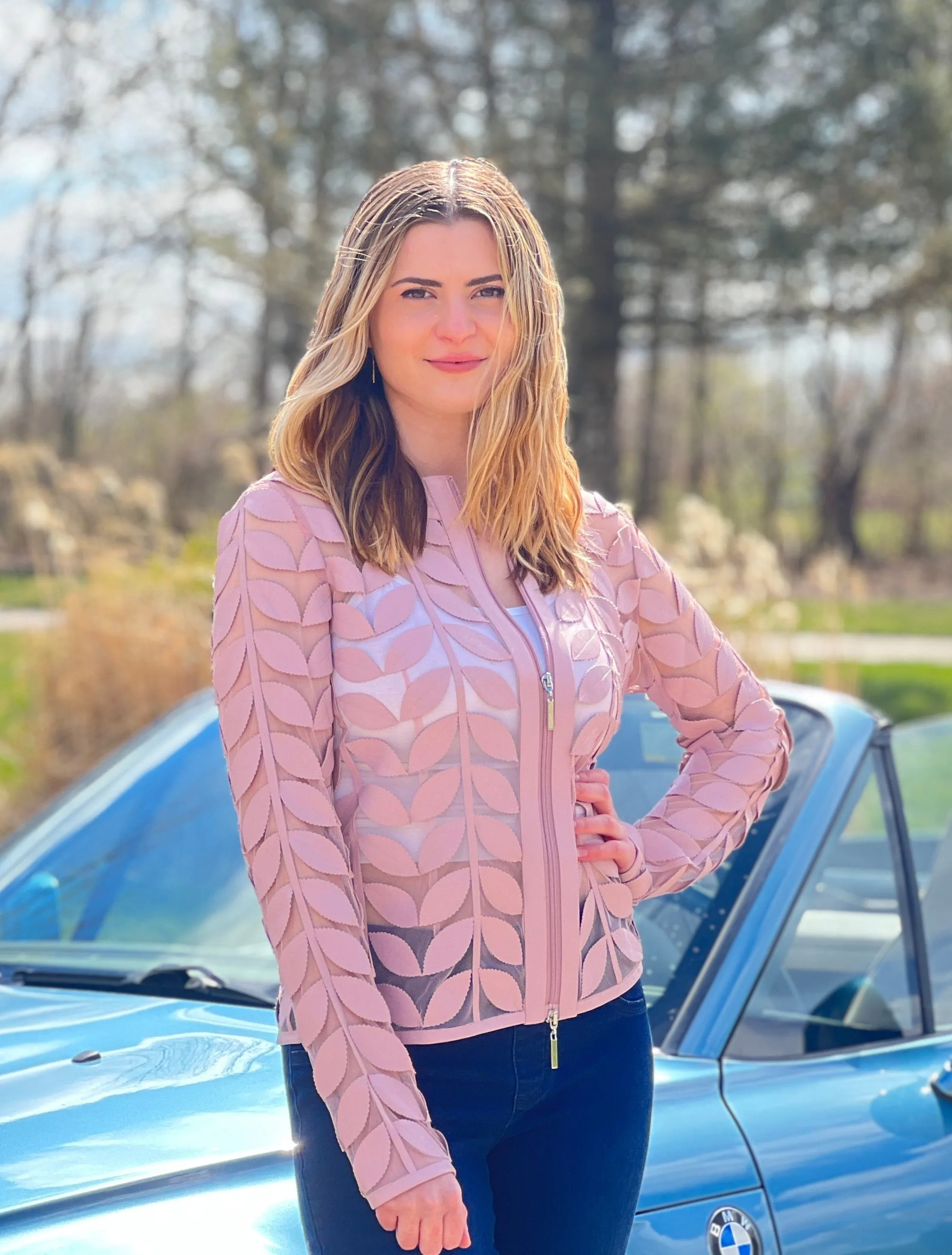 Faux Leather leaves jacket (Dusty Pink)