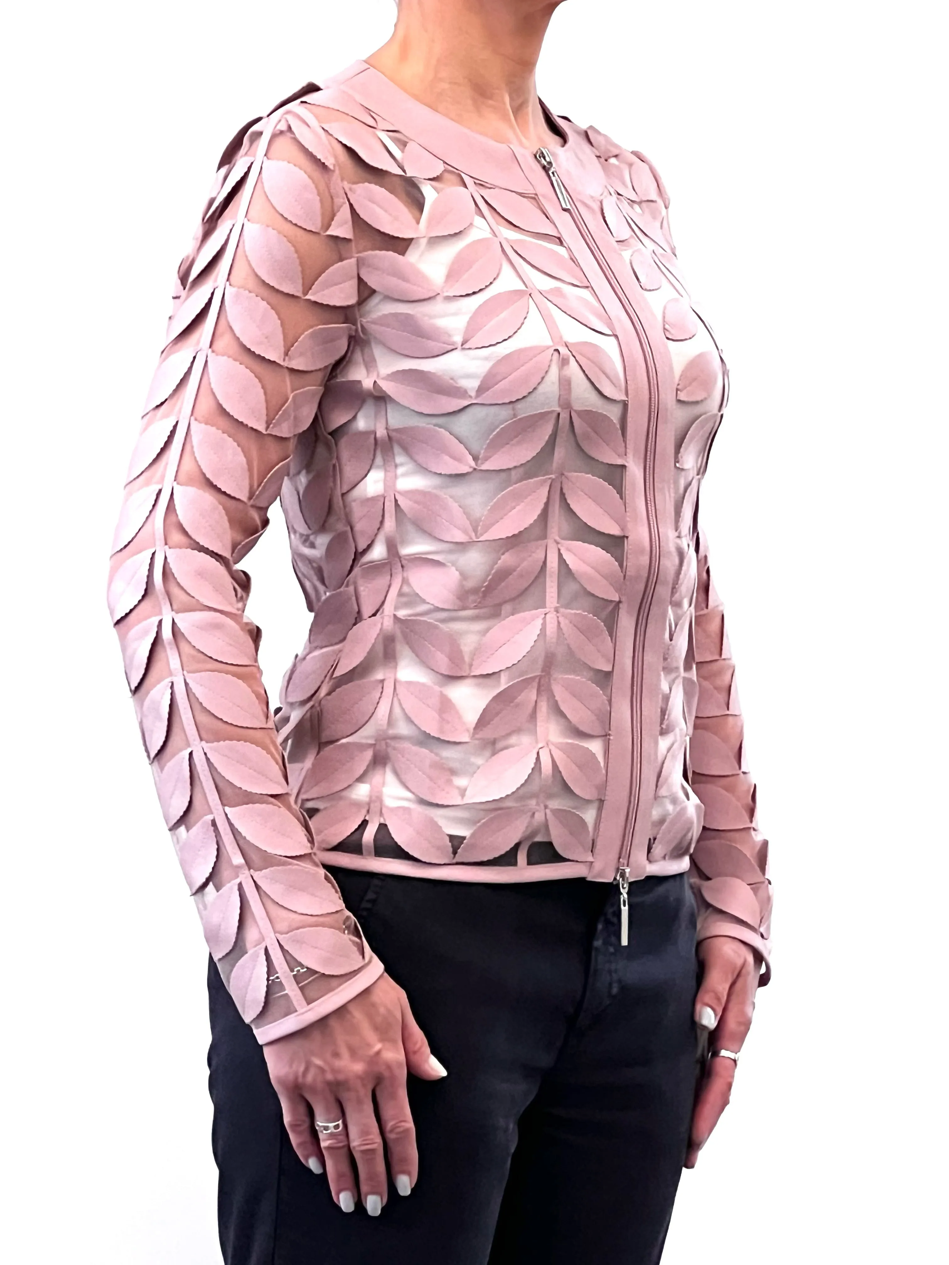 Faux Leather leaves jacket (Dusty Pink)