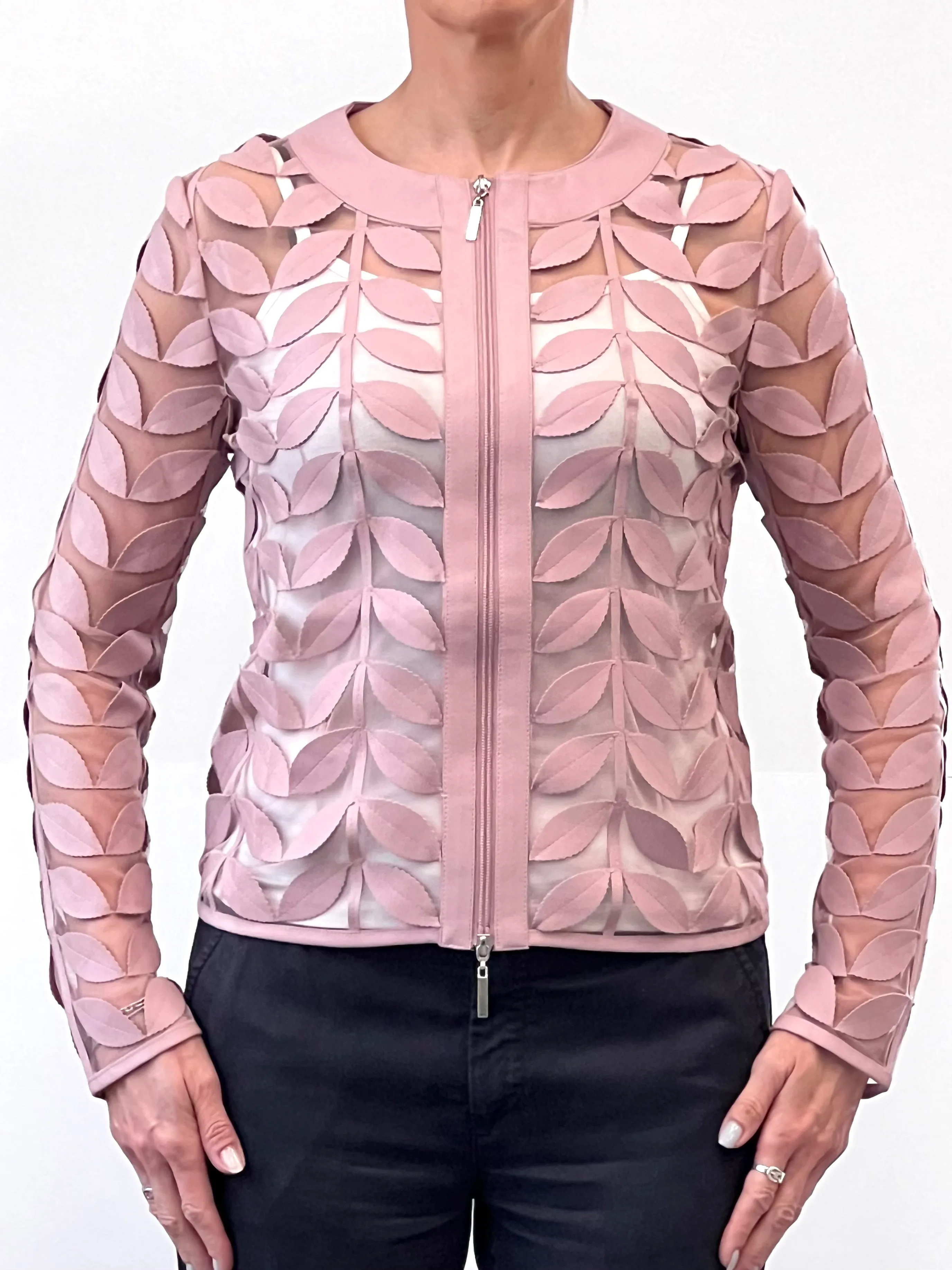 Faux Leather leaves jacket (Dusty Pink)
