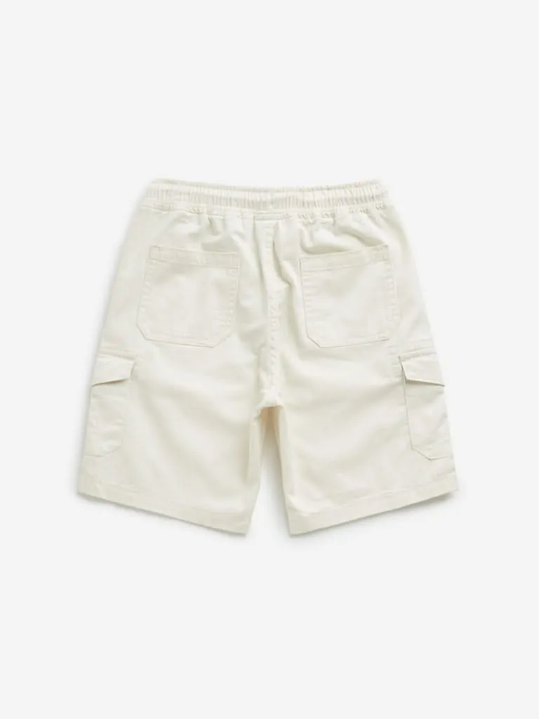 HOP Kids Off-White Cargo-Style Mid-Rise Cotton Shorts