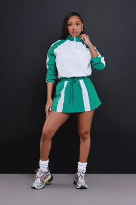 In The Mix Windbreaker Skirt Set - Green/White In The Mix Windbreaker Skirt Set - Green/White
