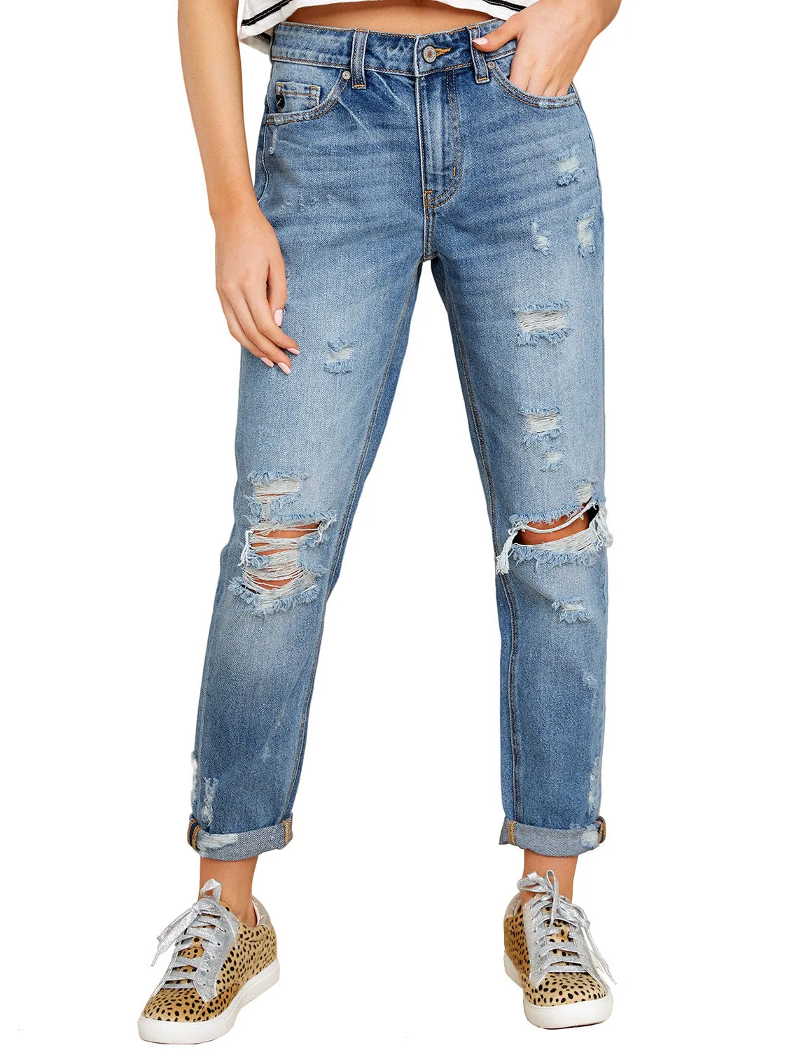 luvamia Women's Casual Ripped Boyfriend Jeans Distressed Stretch Denim Jean Pants