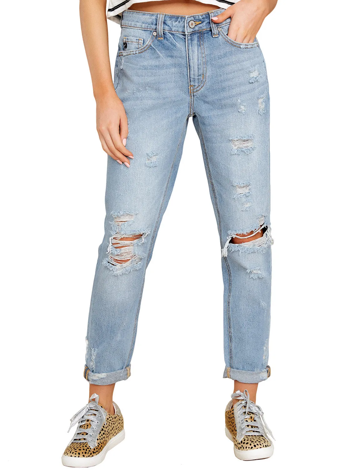 luvamia Women's Casual Ripped Boyfriend Jeans Distressed Stretch Denim Jean Pants