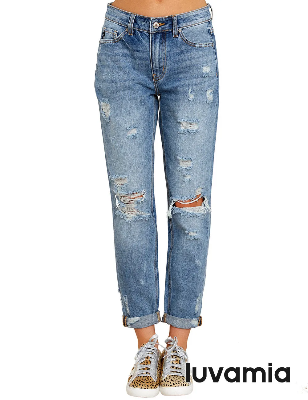 luvamia Women's Casual Ripped Boyfriend Jeans Distressed Stretch Denim Jean Pants