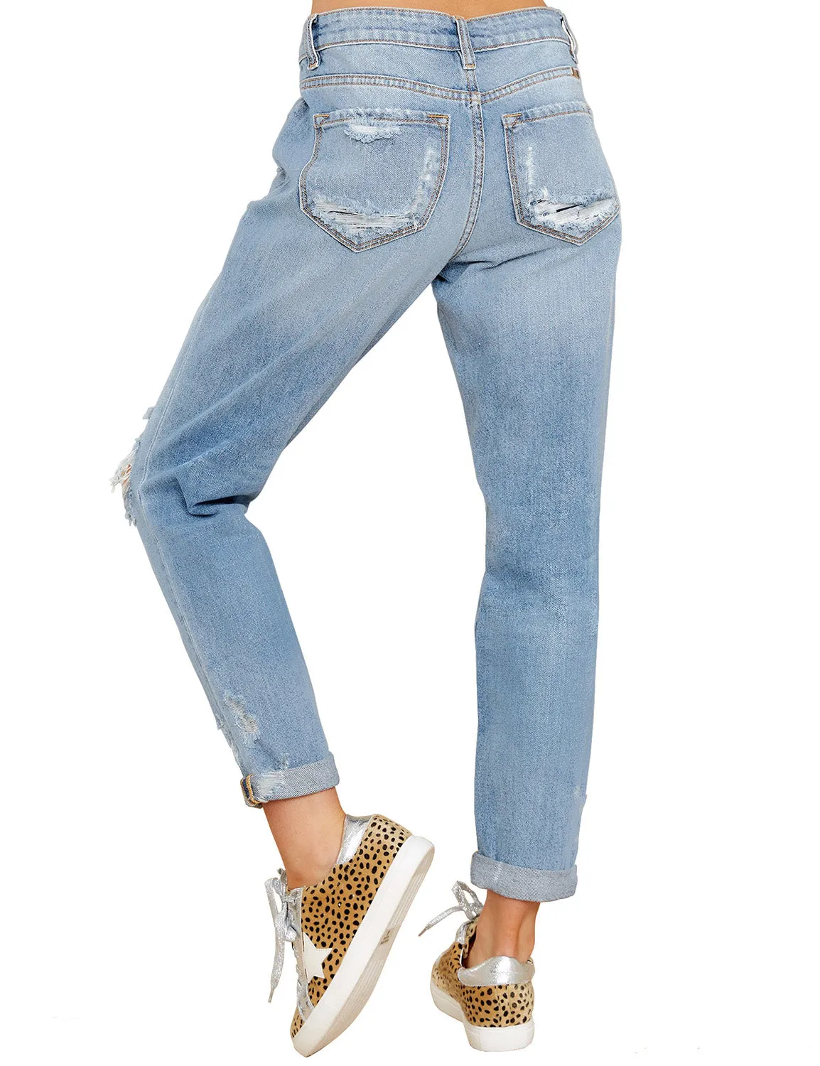 luvamia Women's Casual Ripped Boyfriend Jeans Distressed Stretch Denim Jean Pants