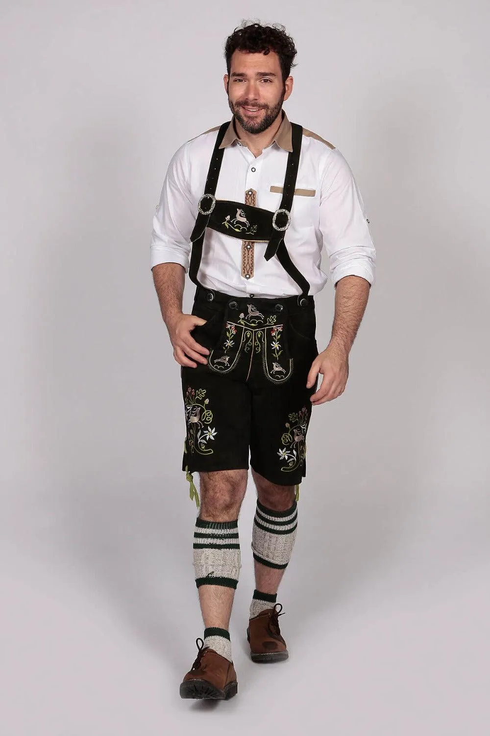 Multi Embroidered Short Lederhosen Night Black