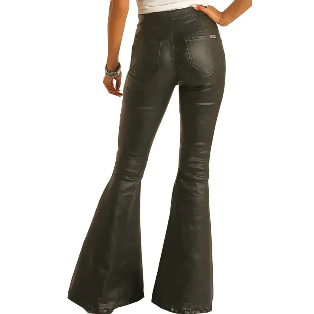 PANHANDLE SLIM WOMENS BLACK PLEATHER JEANS STYLE WPB2664