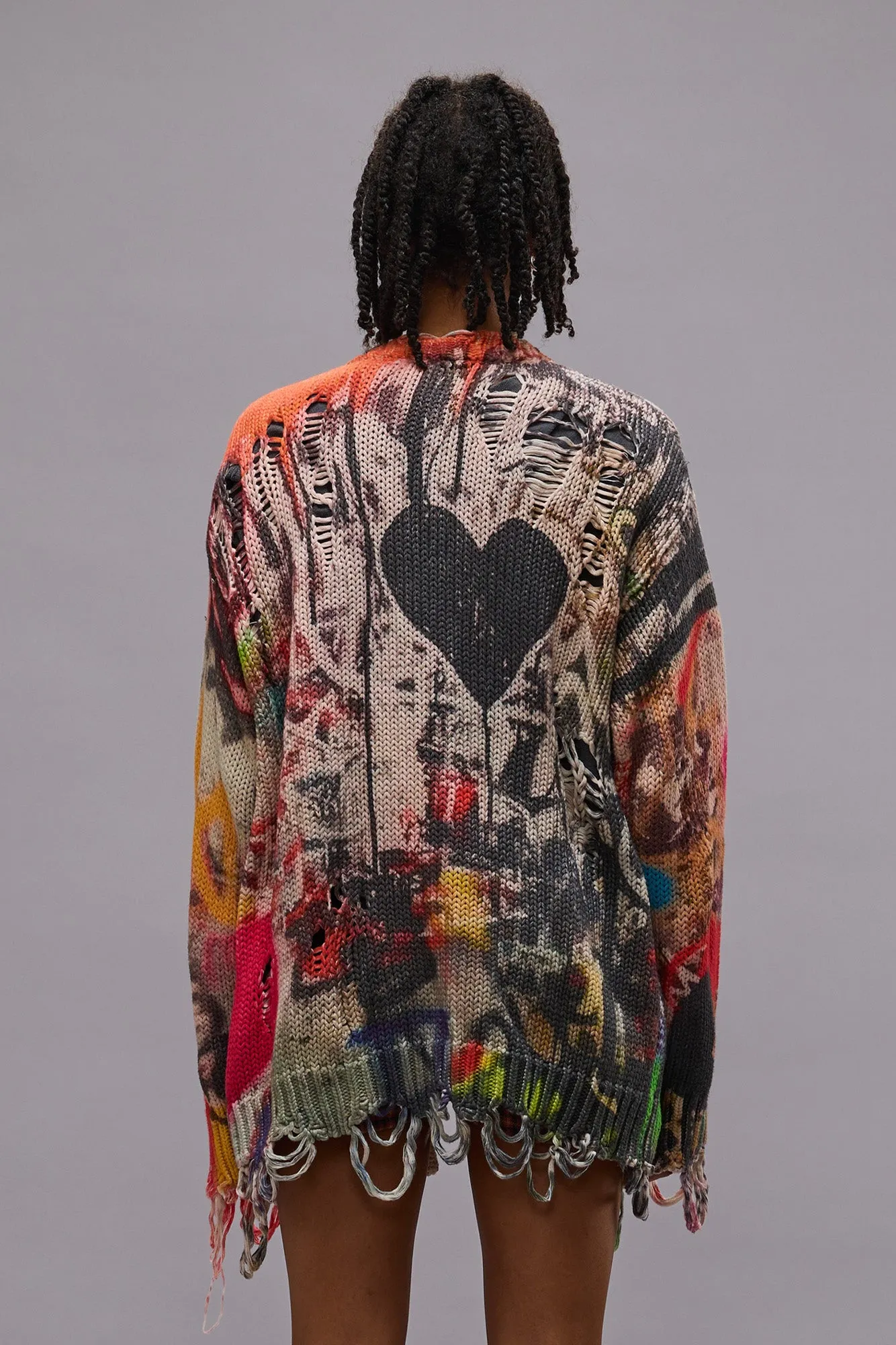 PRINTED BOYFRIEND CARDIGAN - HEART GRAFFITI PRINT