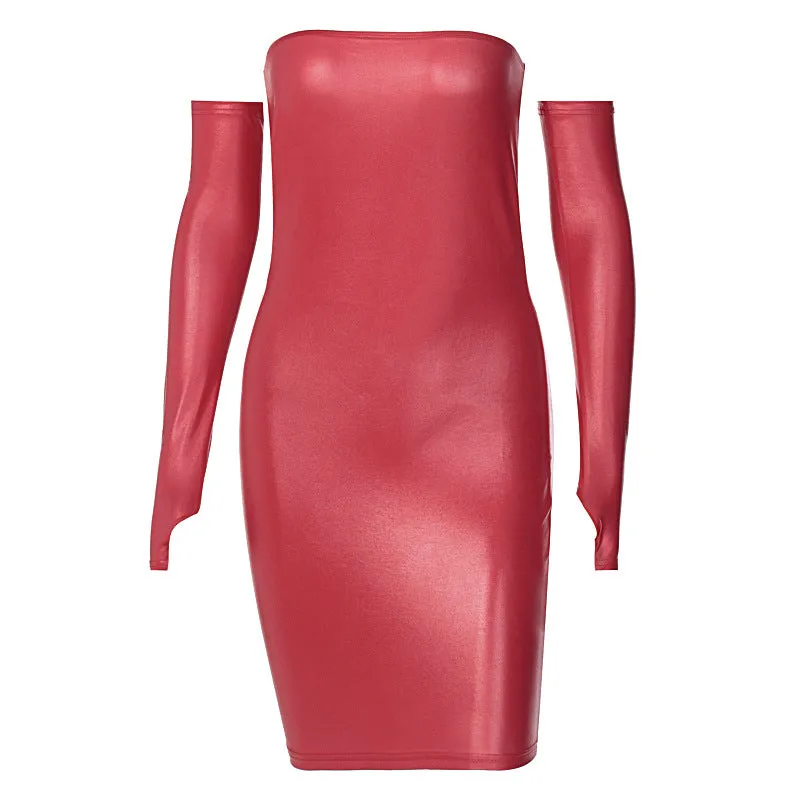 PU Leather Millennium Hot Girl Bi Slim-Fit Package Hip Skirt Tube Top