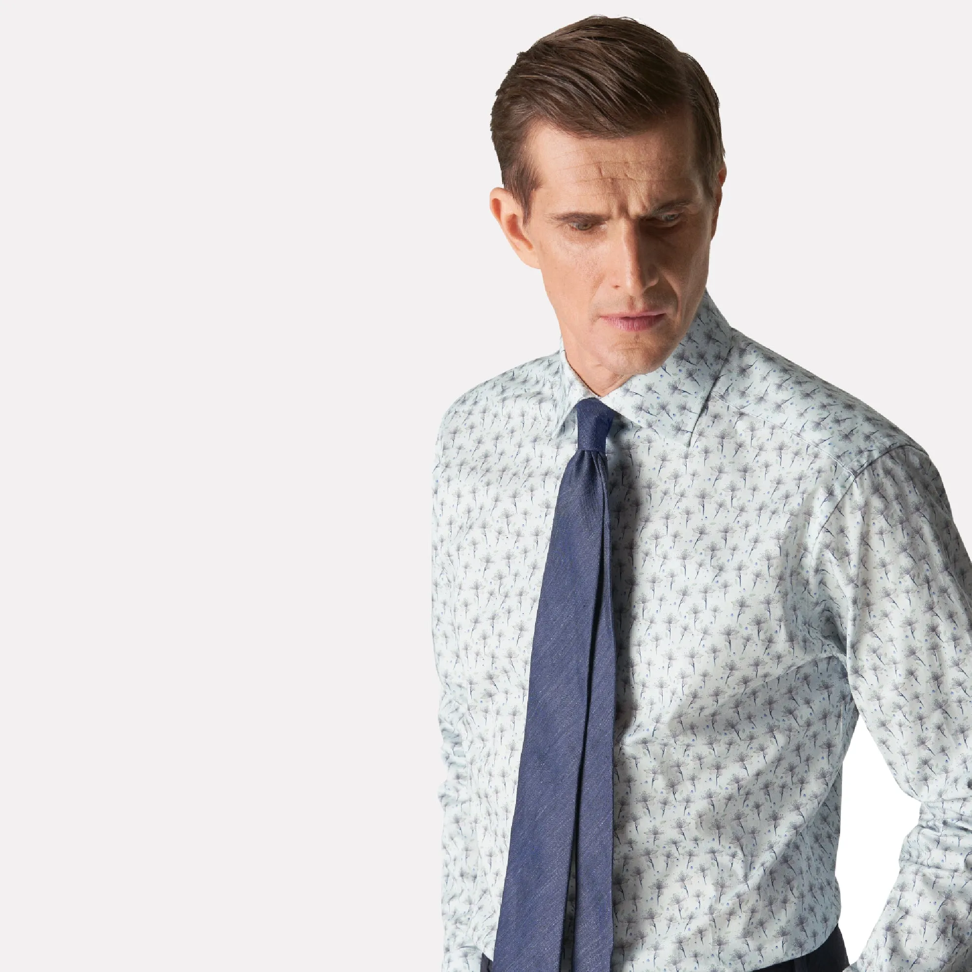 Slim Fit Floral Signiture Twill Shirt / Light Blue