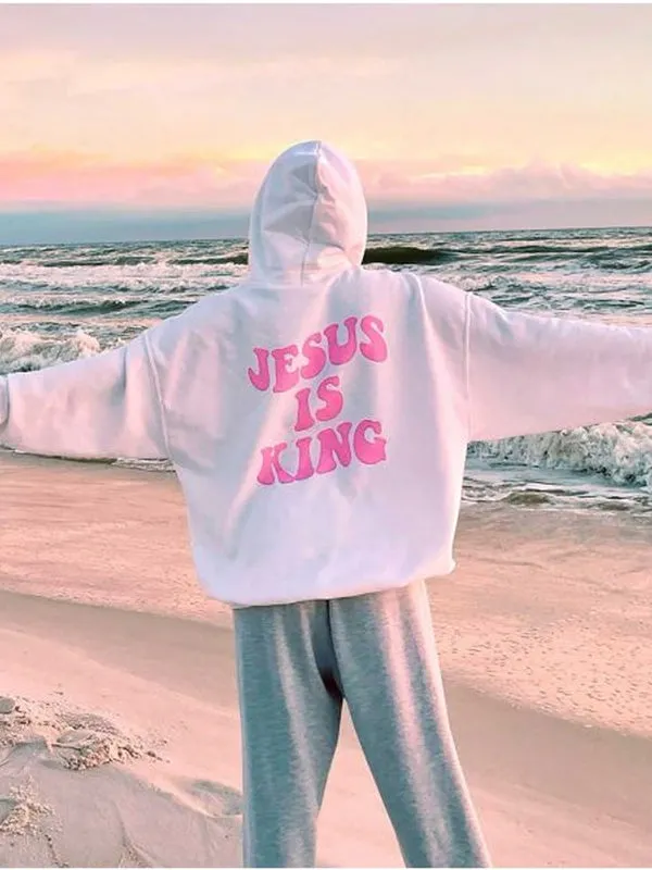 SXV  'JESUS IS KING’ Printed Cool Aesthetic Sweatshirt Hoodie